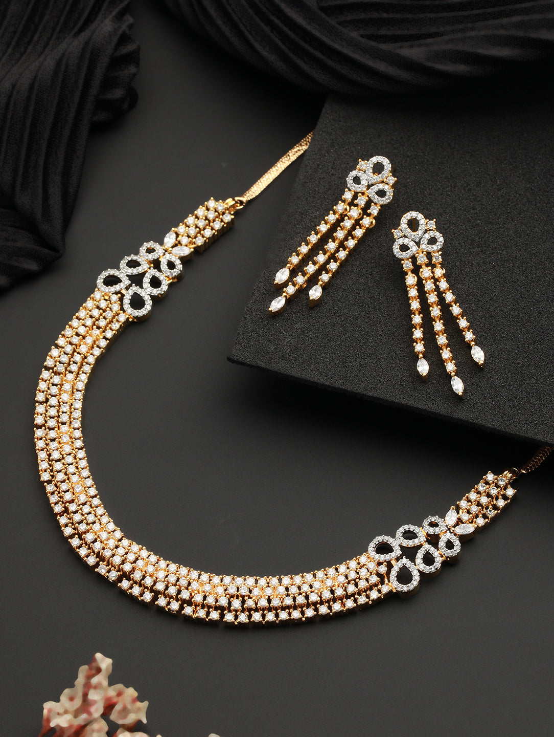 Gold Polished White CZ Studded  contemporary Jewellery set
